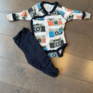 Kickee Pants Camera Print Bodysuit with Navy Pants